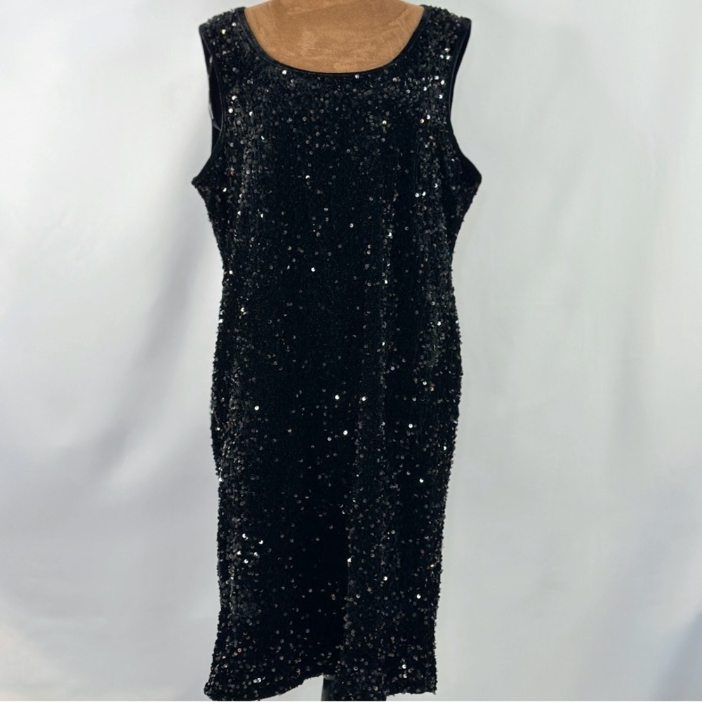 Nina‎ Leonard Sequin Dress Women XL Black New Sleeveless Sheath Cocktail Sparkle